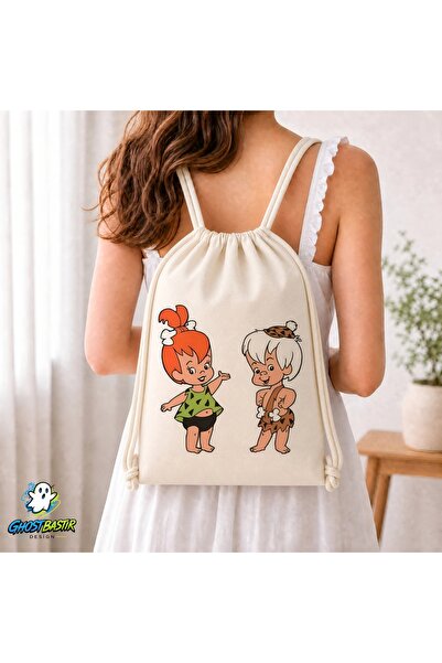 Ghostbastır Design Pebble and Bambam Drawstring Linen Bag C065