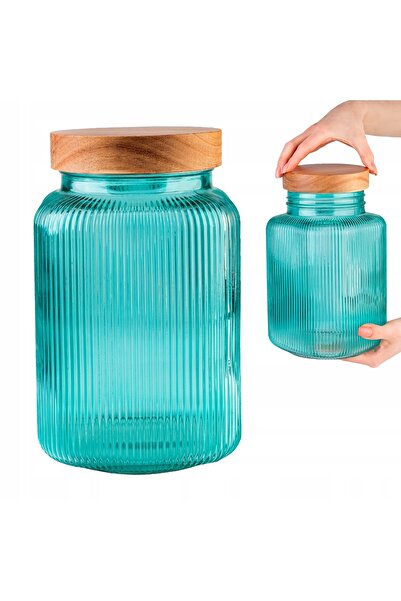 SuperButelki Borcan Canelat din Sticla, 3000 ml, Inaltime 22.9 cm, Turcoaz, D...