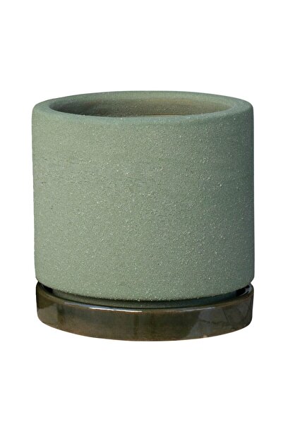OEM Ghiveci ceramic, interior, rotund, verde, 15 x 15 cm, cu farfurie, Olive