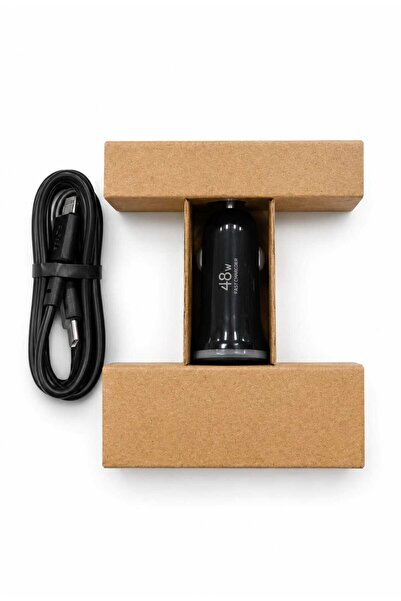 Süper Hızlı 48w 1xusb Ve 1x Type-c Araç Şarj Cihazı, 12/24v Çakmaklık Girişli Akım Korumalı Lightning + Type-C Kablolu