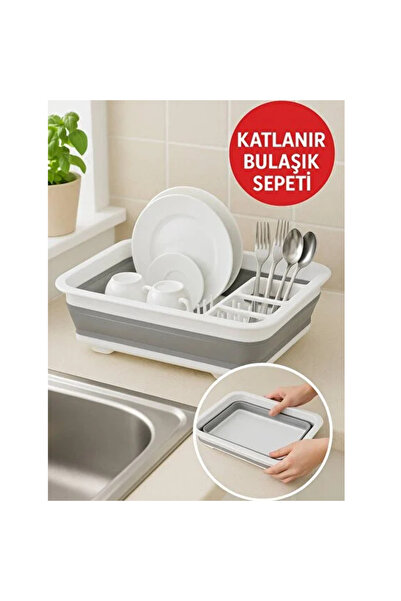 AKN Katlanır Bulaşıklık Su Tahliyeli Tezgah Üstü Tabak Bardak Çatal Kaşık Kur...