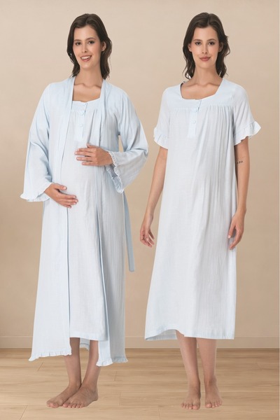 Puerpera Effortt Muslin Fabric Maternity Nightgown and Dressing Gown 3085