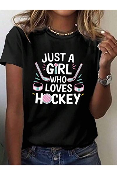 kai22 Just A Girl Who Loves Hockey T-Shirt, Short Sleeve Crew Neck Casual Top...