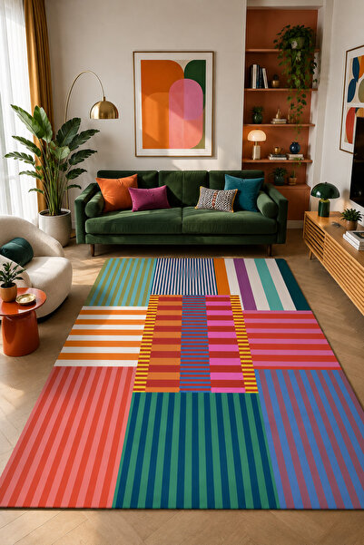 DECOVİST HOME Kaymaz Taban Makinede Yıkanabilir Leke Tutmaz Salon Halısı – Ko...