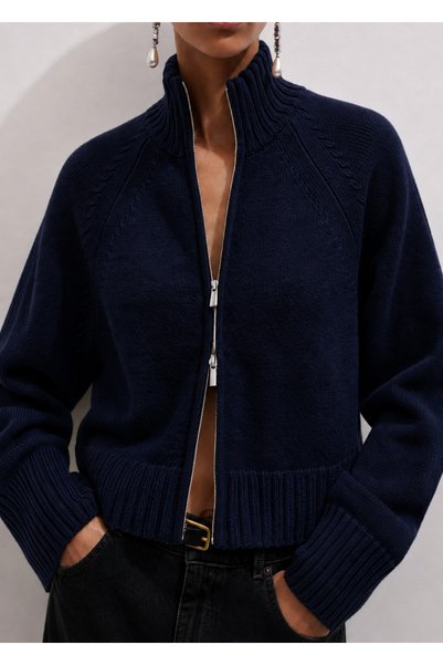 Nimas Women's Double Zipper Basic Knitwear Cardigan