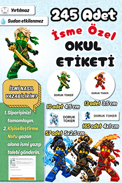 Sticker Ekspres Okul Etiketi Ninjago Lego Kalem Defter Etiketi Özel İsim Yazı...