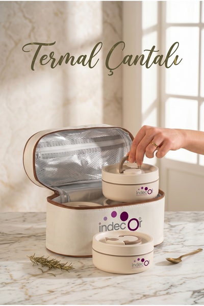 İndecor Houseware Isı Yalıtımlı Çantalı 4 Parça Vakumlu Lunch Box Yemek Termosu Beslenme Kutusu Sefer Tası