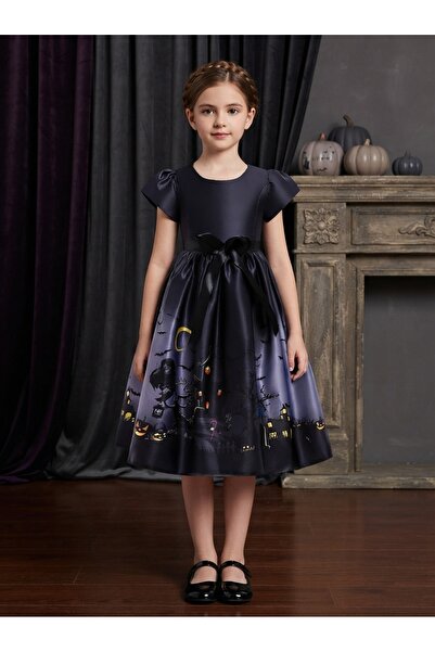 ddaniela Girls Halloween Printed Short Sleeve Costume Dress – Black Witch Par...