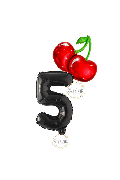 BAL10 DÜNYASI Bal10 Cherry and Black Number Foil Balloon Set Age-5
