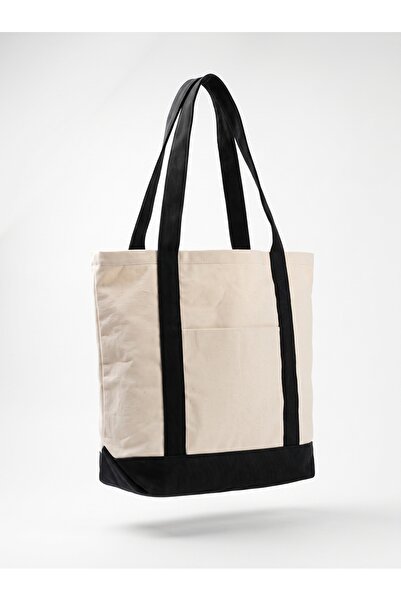 VİP ZERON HOME FASHIONS Çift Tonlu Kanvas Tote Çanta — 320 g/m² Günlük Omuz Ç...