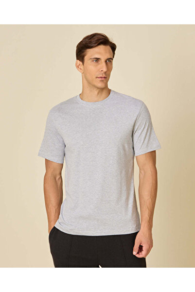 REDTAG Men Grey Solid Crew Neck T Shirt