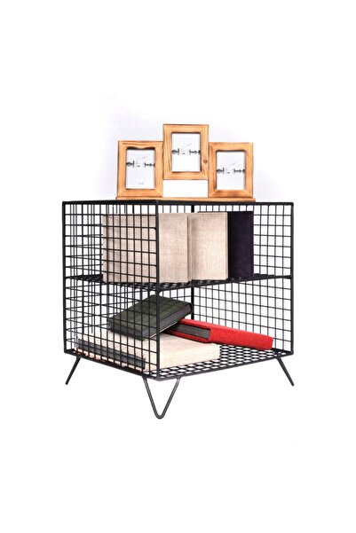 GO DEKOR Yan Sehpa Iki Gözlü Grid Iskandinav Komidin 40x40