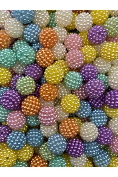 Hedef Bijuteri 50gr Mixed Pastel Colored 14mm Blackberry Model Pearl Beads, Pastel Soft Colored Jewelry Beads (~52 A