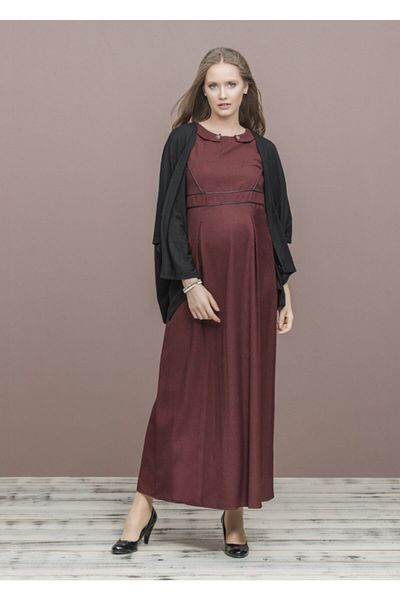 Even Fashion Hamile Giyim فستان حمل طويل مع تفاصيل الأنابيب الجلدية