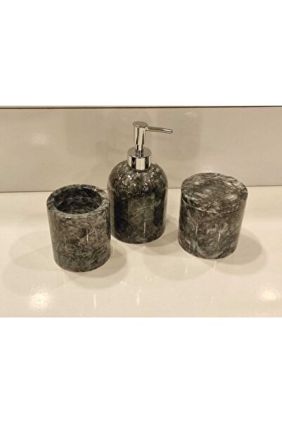 Polen Stone Siyah Mermer 3'lü Banyo Seti