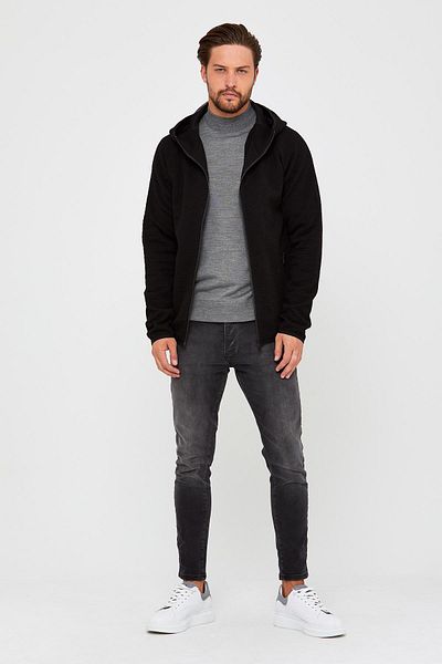 ENQUE Ανδρικό μακρύ μανδύα με φερμουάρ Winter Basic μαύρο παλτό