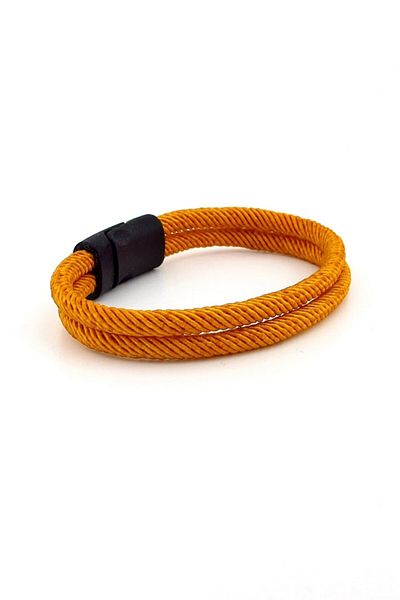 Solfera Mustard Yellow Two Row Metal Magnet Men's Bracelet M013b