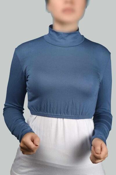 Altobeh Jumătate de corp de damă din bumbac pieptănat din lycra cu mânecă lungă - culoare denim deschis