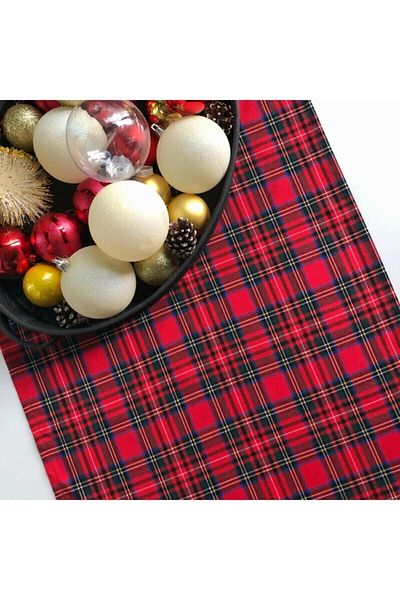 PEMBE MAVİ SÜS New Year Plaid Runner Red Green 45*140 Cm - New Year's Runner - New Year's Table Accessory