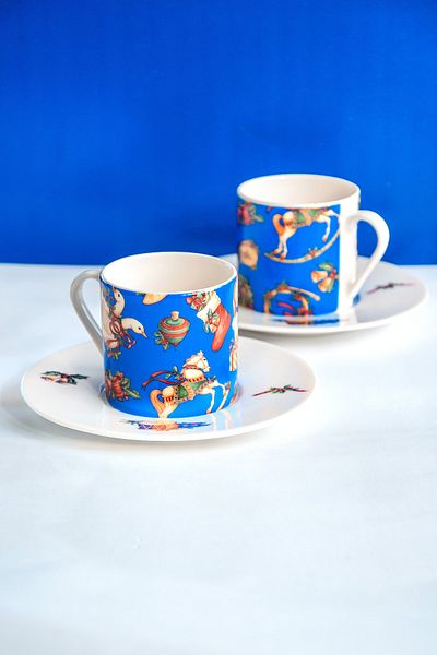 Bursa Porselen Dekor New Year Series X'mas Toys-blue Coffee Cup Set for 2