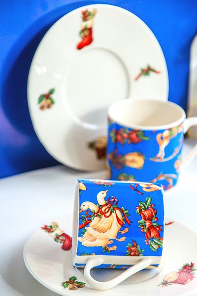 Bursa Porselen Dekor New Year Series X'mas Toys-blue Coffee Cup Set for 2