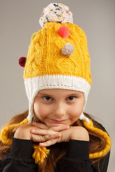 Dragora Girl's Beanie Wool Blended Knitted String with Pompom Detail Yellow - Cream Standard Size