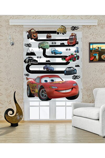 Genel Markalar Şimşek Mcqueen Baskılı Zebra Perde-çocuk Odası Zebra Perde