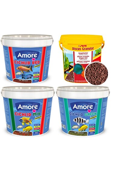 AMORE Cichlid Red + Mix + Green Granules + Sera Discus 4x100gr
