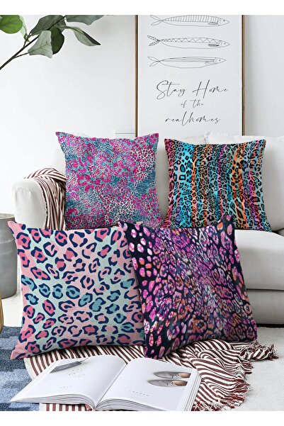 Realhomes Комплект от 4 плетени калъфки за възглавници с леопардов мотив, дву...