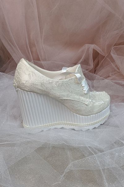 Berush Bride 528 Series Wedge Heel Flower Laced Wedding Dress Shoes