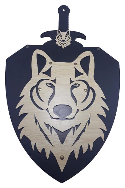 Ahtek Black Wolf Head Wooden Toy Set - 2-Piece Sword and Shield