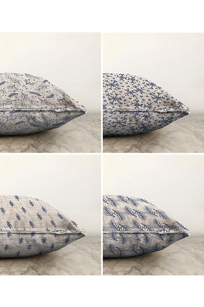 Realhomes Set cuvertură de pernă decorativă Raschel, cu două fețe, 4 piese, cu motive de cristal și pin pe podea din denim