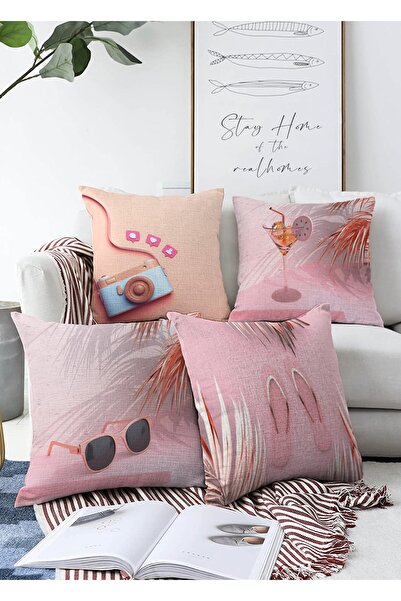 Realhomes Set de huse de pernă decorative pentru podea roz, 4 piese, tricotat...