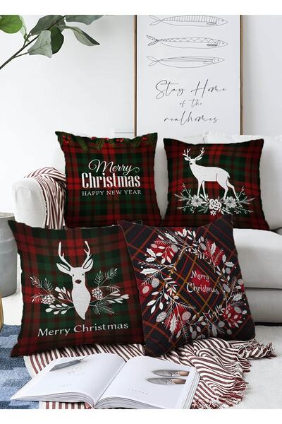 Realhomes مجموعة من 4 أغطية وسائد راشيل منقوشة على الوجهين وخلفية منقوشة لعيد...