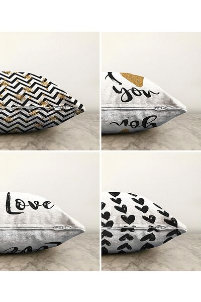 Realhomes Set de huse de pernă tricotate Raschel, combinație I Love You, 4 piese, cu două fețe