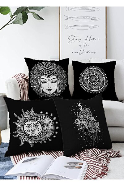 Realhomes طقم غطاء وسادة منسوج من راشيل مكون من 4 قطع بتصميم ميدوسا باللونين ...