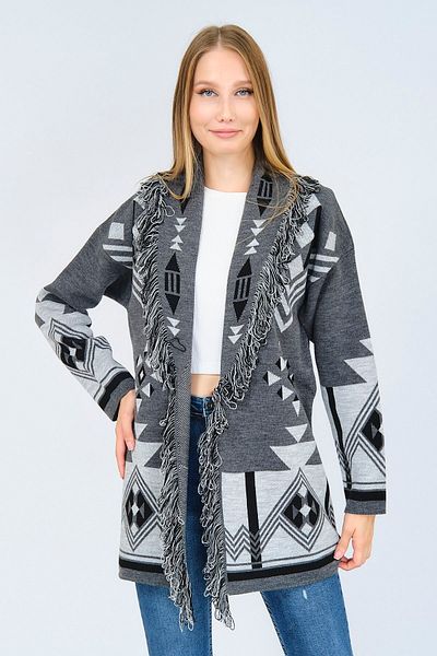 Ocean Ethnic Patterned Gray Cardigan