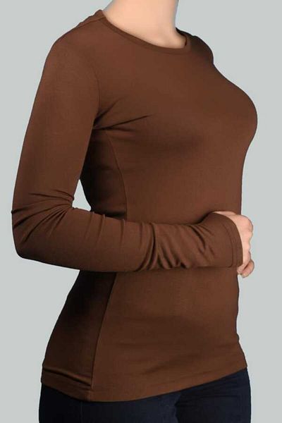 Altobeh Μακρυμάνικο Crew Neck Lycra Χτενισμένο Βαμβακερό Γυναικείο Κορμάκι - Σοκολάτα