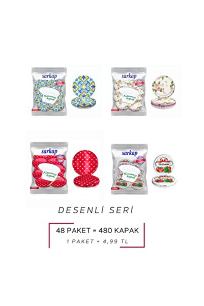 Sarkap 4 Paket 10'lu Hijyenik Poşetli Kavanoz Kapağı Seti 4 Desen 82 Mm Karış...