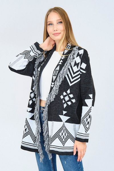 Ocean Anthracite Ethnic Patterned Cardigan