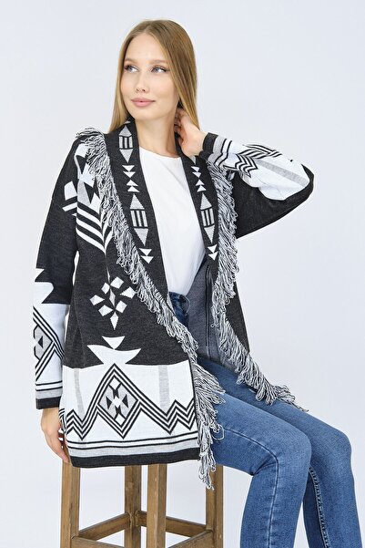 Ocean Anthracite Ethnic Patterned Cardigan