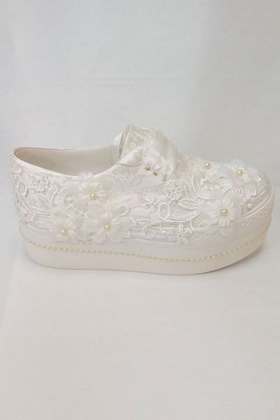 Berush Bride Pantofi de mireasă cu toc pană 3d cu dantelă