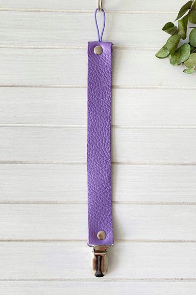 Li Puna Lilac Leather Pacifier Strap - Pacifier Chain with Protected Metal Clip Lpemzk19