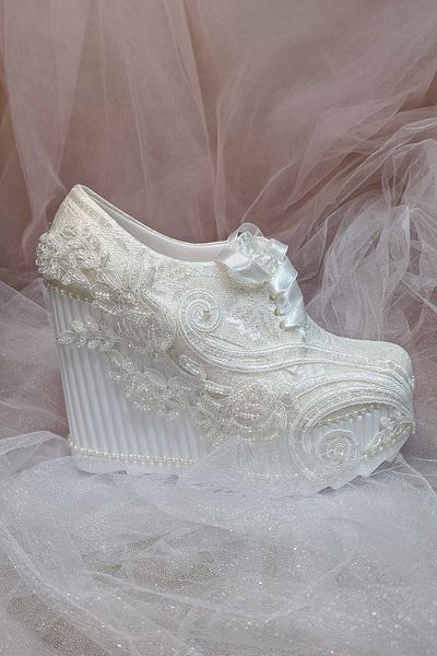 Berush Bride 545 Series Wedge Heel French Lace Wedding Dress Shoes