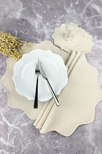 WEARE2 Bej Renkli Çiçek Nakışlı 8 Parça Set Amerikan Servis Ve Kokteyl Peçetesi