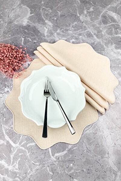 WEARE2 Αμερικάνικο σερβίτσιο 4 τεμαχίων με οβάλ κεντημένα λουλούδια σε χρώμα ...