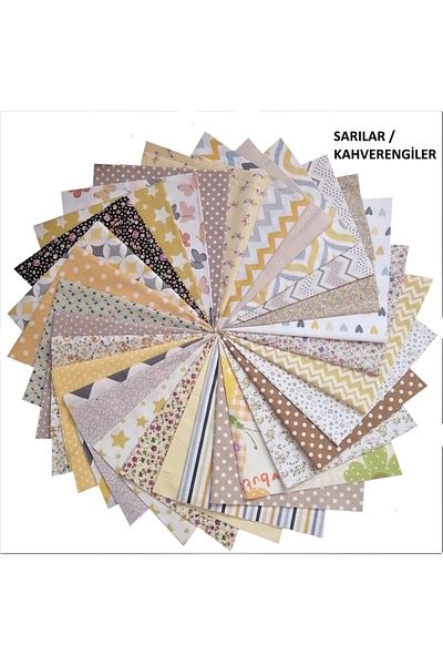 Kırkyama Patchwork Home 25x25 Cm 20 Pieces Patchwork Cotton Fabric Sewing Hobby - Yellow Coffee Series