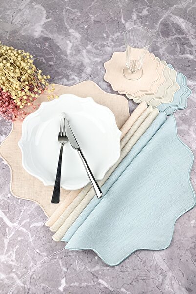 WEARE2 Set de 12 piese cu broderie florală în culorile somon, bej și mentă, ș...