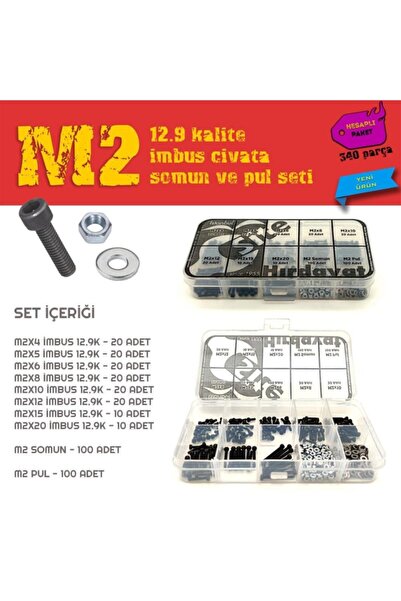 Site Hırdavat M2 Imbus 12.9 Kalite Cıvata Somun Ve Pul Seti, 340 Parça