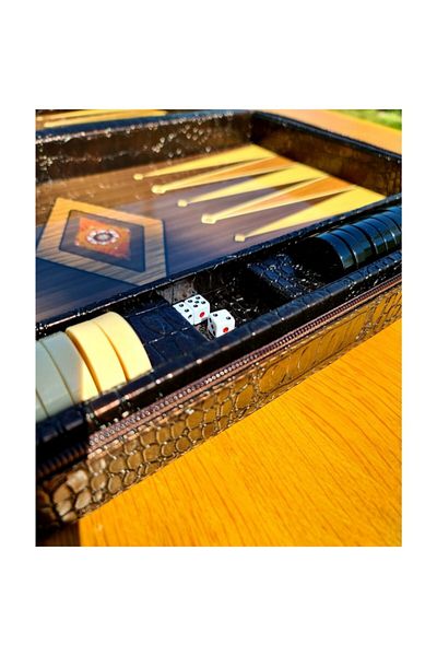 megame Crocodile Patterned Luxury Leather Backgammon Leather Luxury Backgammon